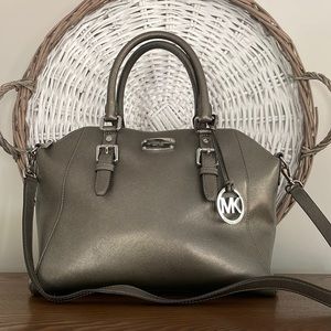 MICHAEL KORS Ciara Nickel Saffino Leather Satchel Handbag